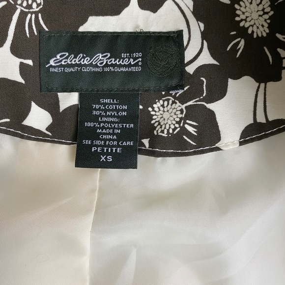 Eddie Bauer Brown and Cream Rain Coat Trench Jacket Floral Hibiscus - Picture 9 of 12